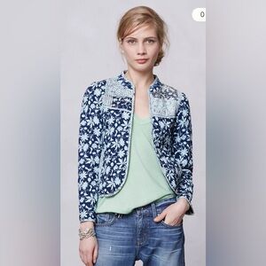 Anthropologie Starflower Quilted Leifsdottir Blue Floral Jacket sz 2
